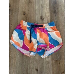 Nani Active Board Shorts Womens S Multi Color Wavy Retro Buckle Belted Surf Swim